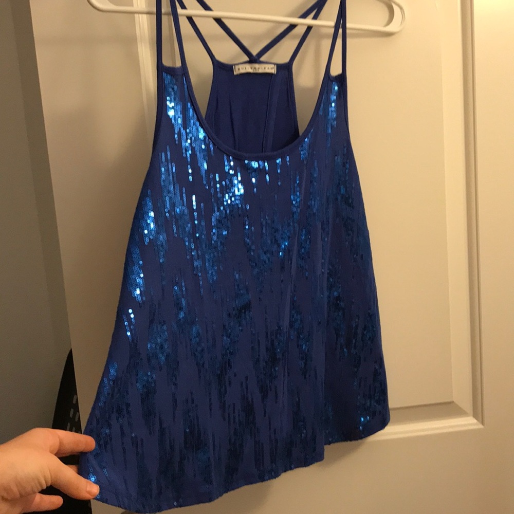 Blue sparkly open back top